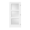 Codel Doors 28"x80"x1-3/8" Primed 3-Panel Equal Panel w/White Lami Glass Interior Shaker 7-1/4" LH Prehung Door 2468pri8433GLLH10B714